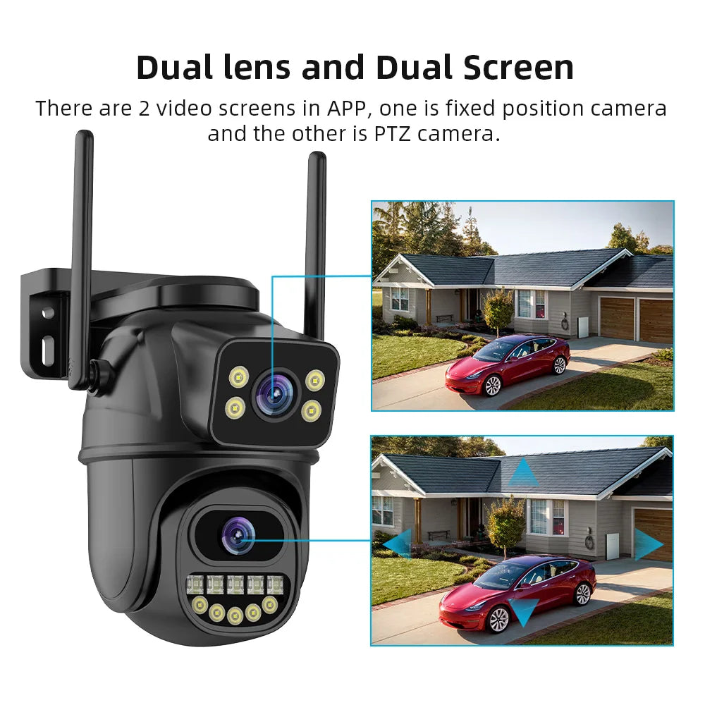 SUPER CAMARA DE SEGURIDAD PARA EXTERIORES CON DOBLE LENTE CON IA